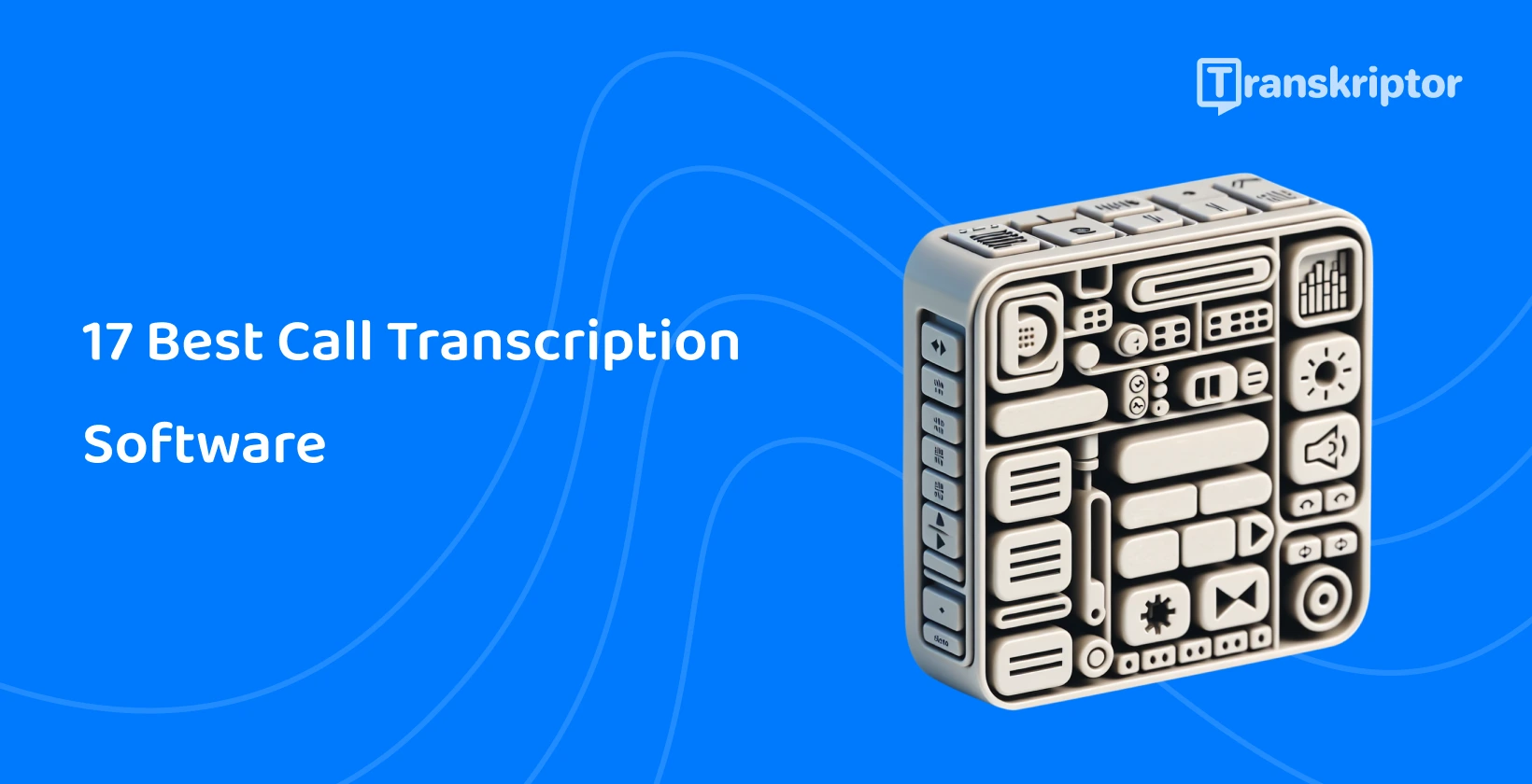 Call transcription software icons cube illustrating Transkriptor's efficient features.