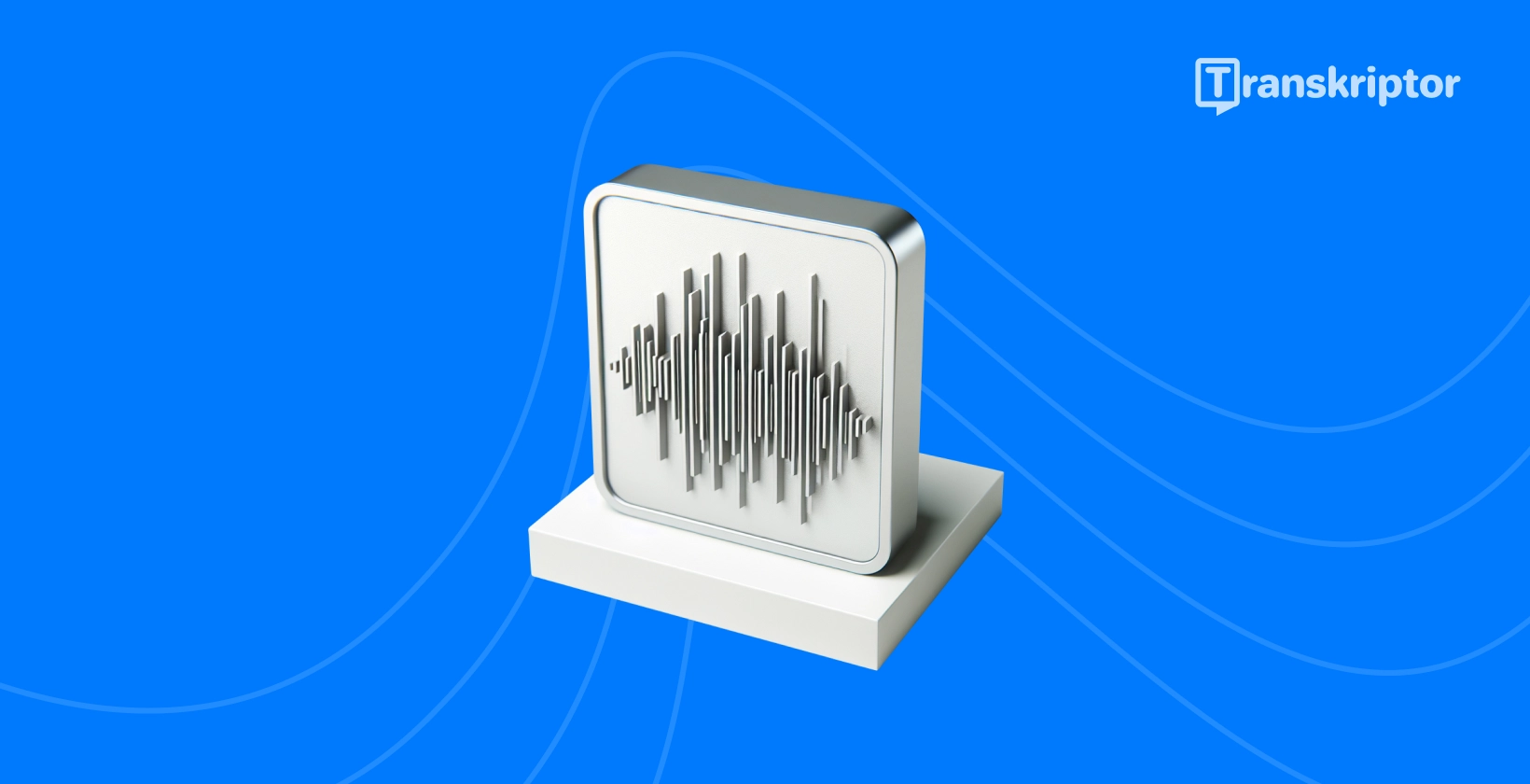Illustration af lydbølger på en skærm repræsenterer processen med live lydtransskription som beskrevet i vejledningen.
