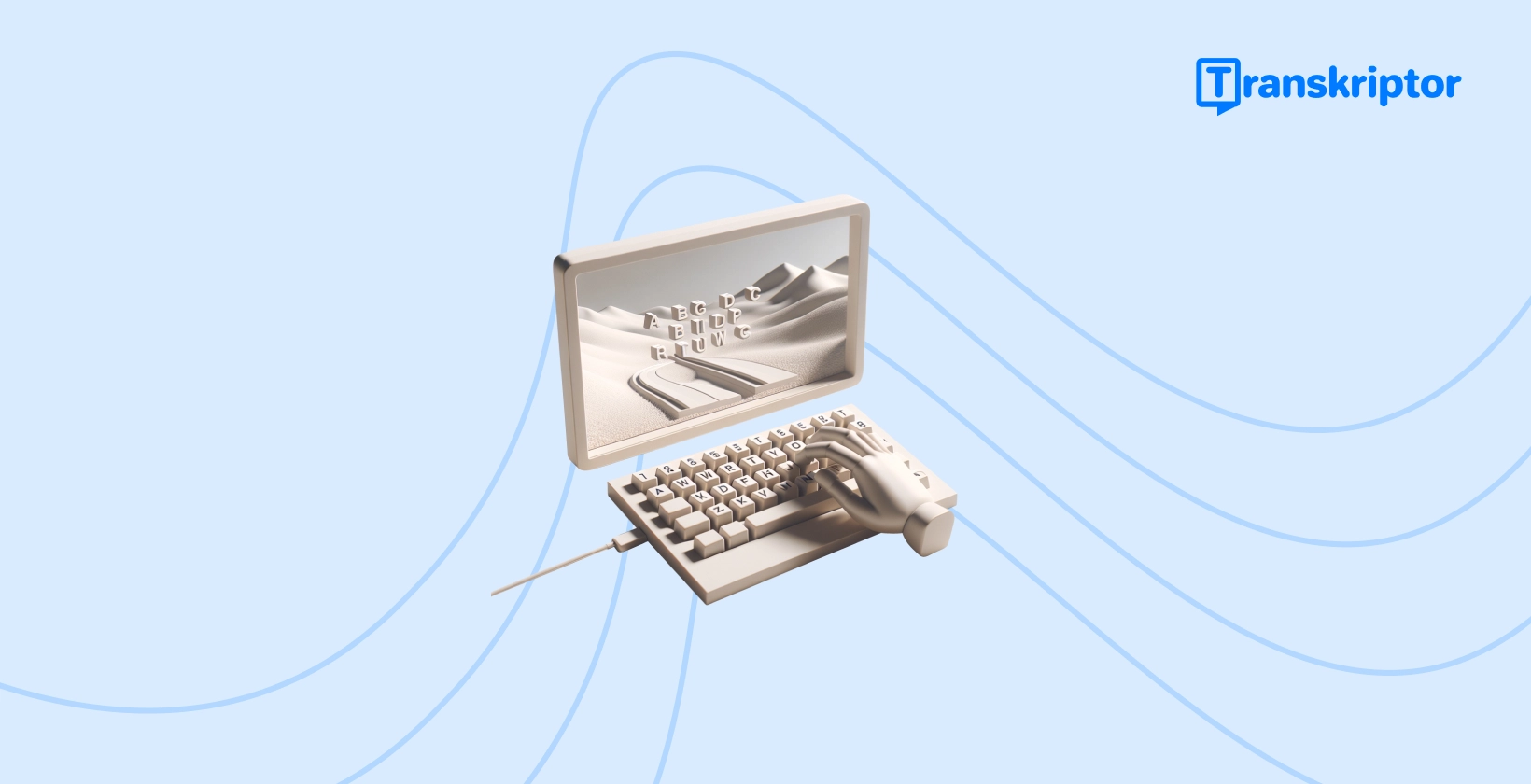 Vintage írógép, amelynek kulcsai tájképet alkotnak a papírtekercsen, képviselve azt a kreatív folyamatot, amelynek során vonzó feliratokat adnak TikTok videókhoz.