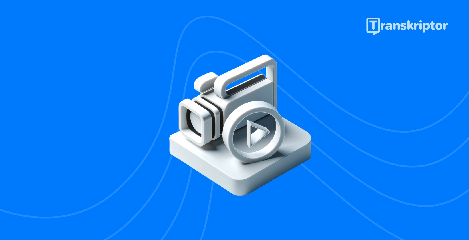 Ikon konversi video ke teks dengan kamera dan simbol putar untuk perangkat lunak transkripsi.