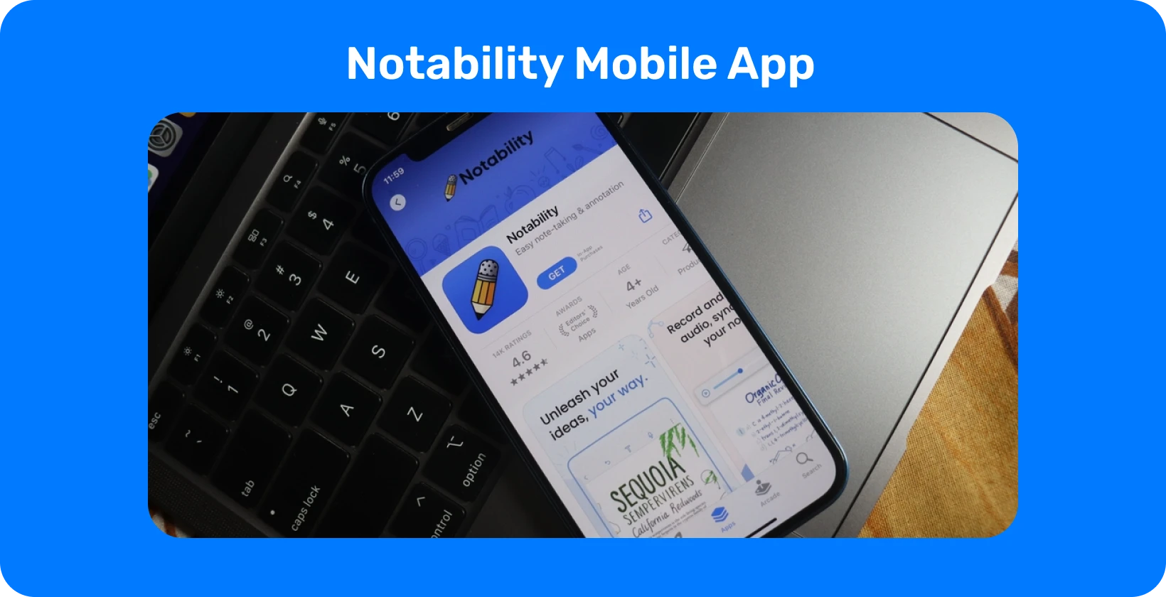 Notability التطبيق على شاشة الهاتف الذكي مع ميزة النسخ ، وعرض قدرات تحويل الصوت إلى نص.