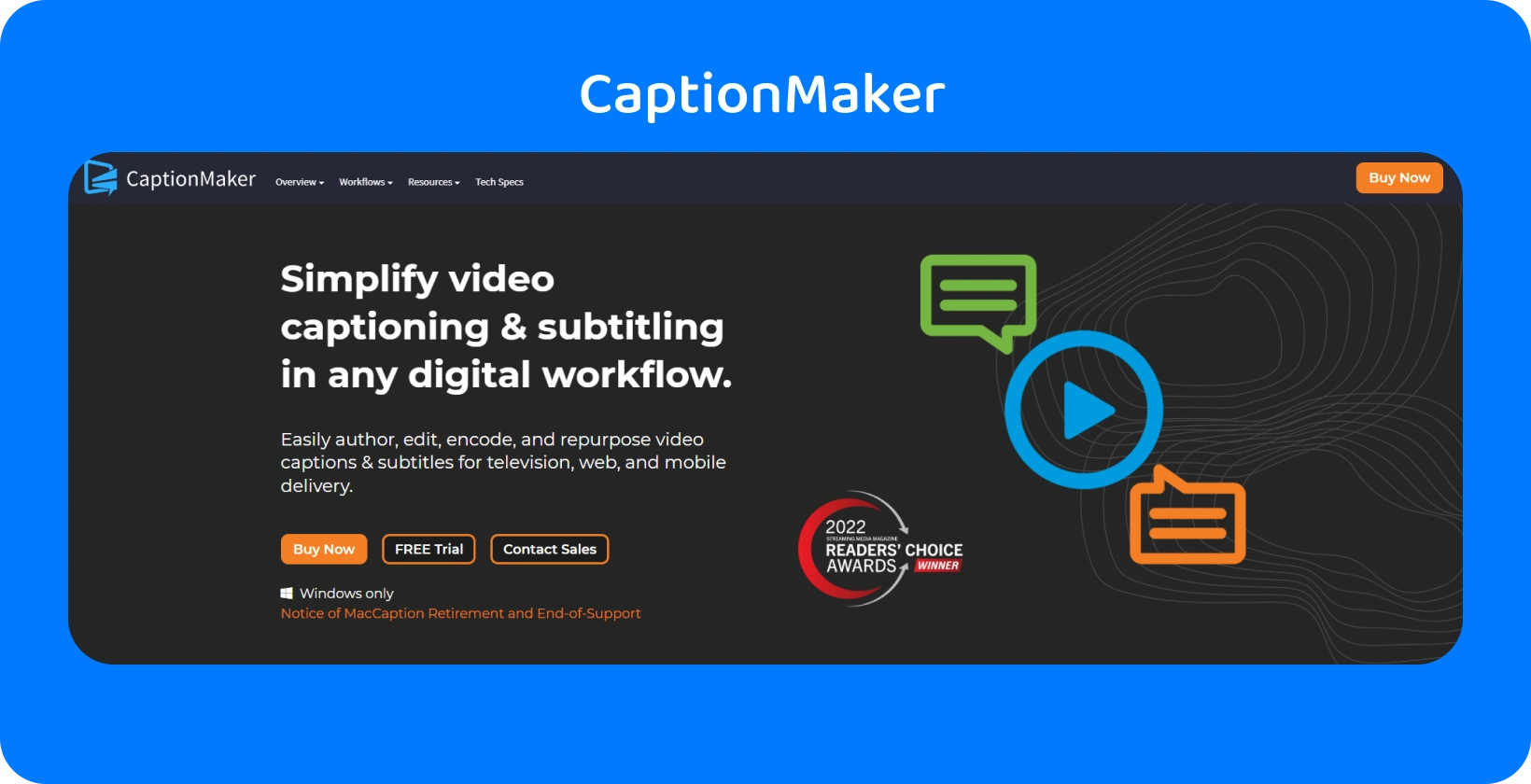 CaptionMaker antara muka untuk kapsyen video & subtitling memperkemas aliran kerja digital merentas peranti.