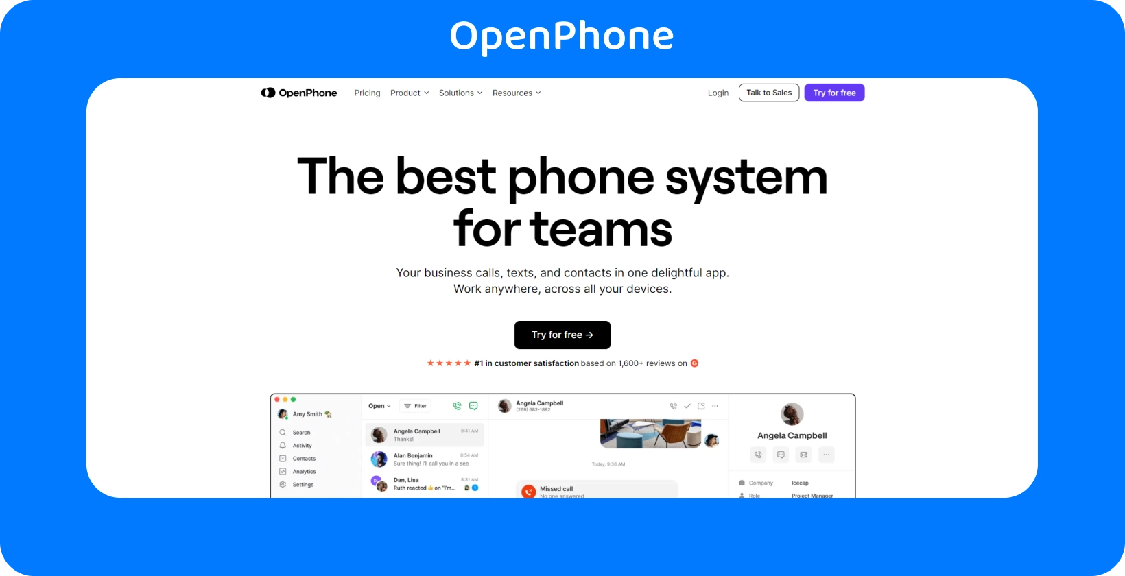OpenPhone fornece o sistema telefônico para equipes, integrando ligações, mensagens de texto e contatos para a eficiência do negócio.