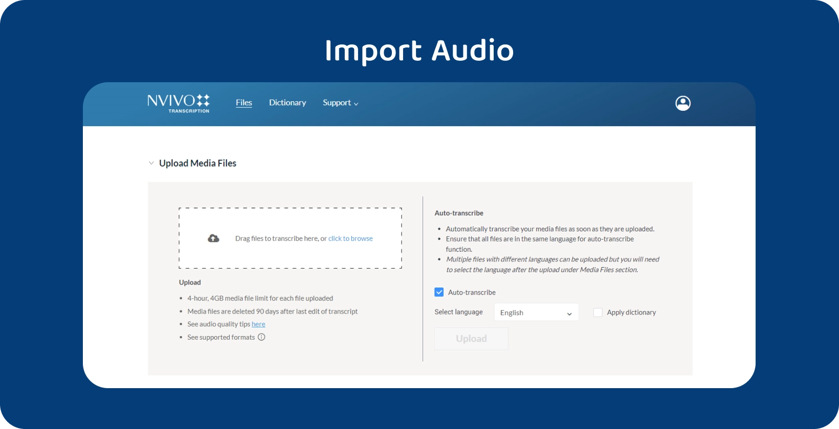 Interface de software da NVivo com recursos de transcrição de áudio e ferramentas avançadas de análise de dados para pesquisa aprofundada.