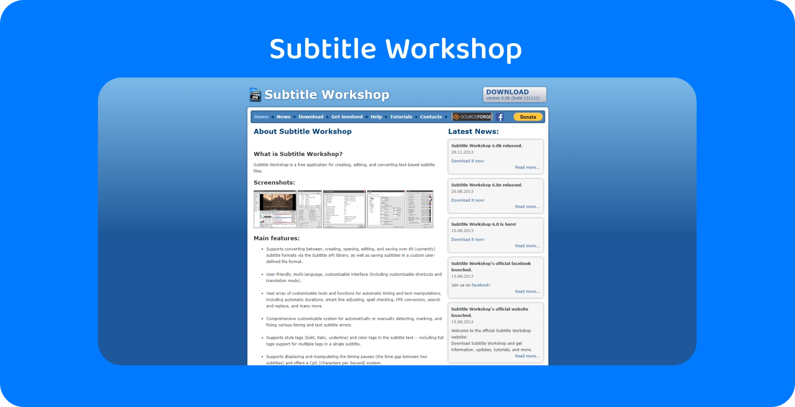 Subtitle Workshop -käyttöliittymä, joka esittelee tekstityksen muokkausominaisuuksiaan, videoiden tekstityksen valinta vuonna 2024.