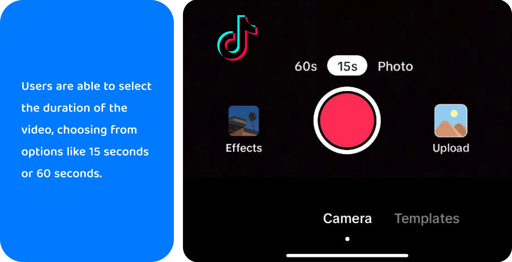 TikTok ierakstīšanas saskarne ar iespējām pievienot skaņu, pagriezt kameru, lietot filtrus, izmantot taimeri un daudz ko citu radošai video veidošanai.
