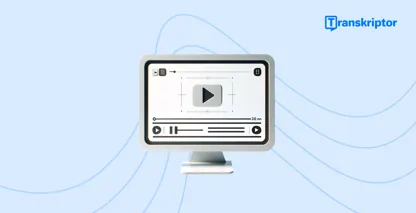 Wizualizacja informacyjna automatycznego napisu, przedstawiająca monitor komputera z interfejsem wideo.