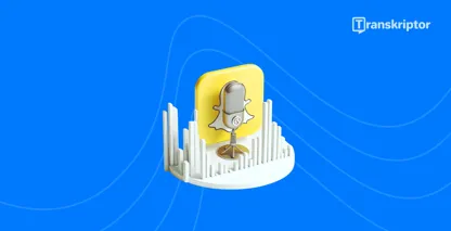 Transkriptorによる音声文字起こしガイドを象徴するSnapchatゴーストとマイクアイコン。