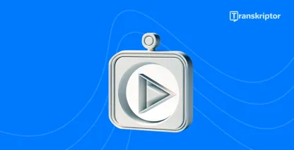 YouTube transkriptionsguidegrafik, med en uppspelningsknapp för att representera videoinnehåll.
