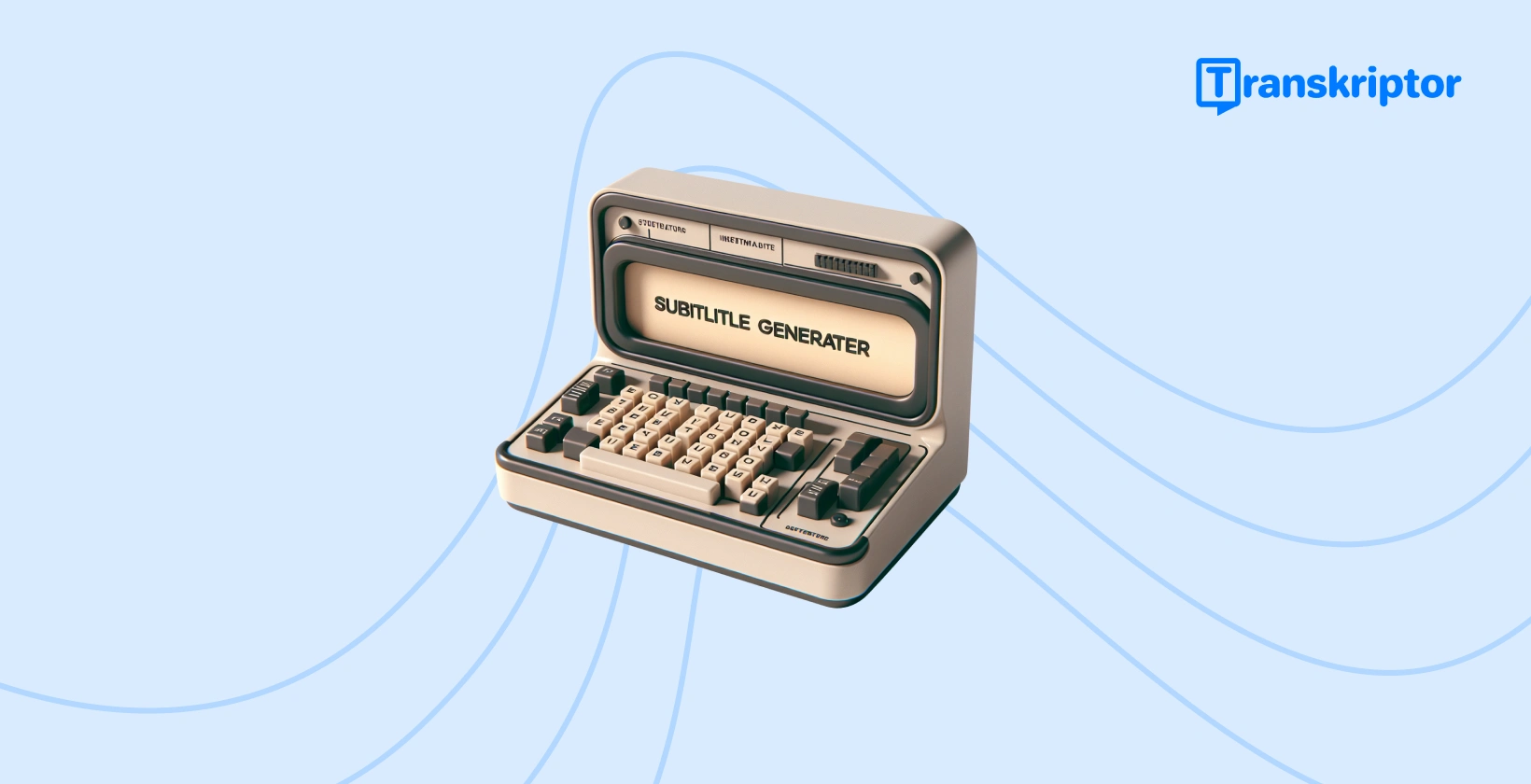 Vintage-tekstitysgeneraattorin kirjoituskone, joka symboloi tekstityksen luomisprosessia iMovie ja parantaa videon saavutettavuutta.