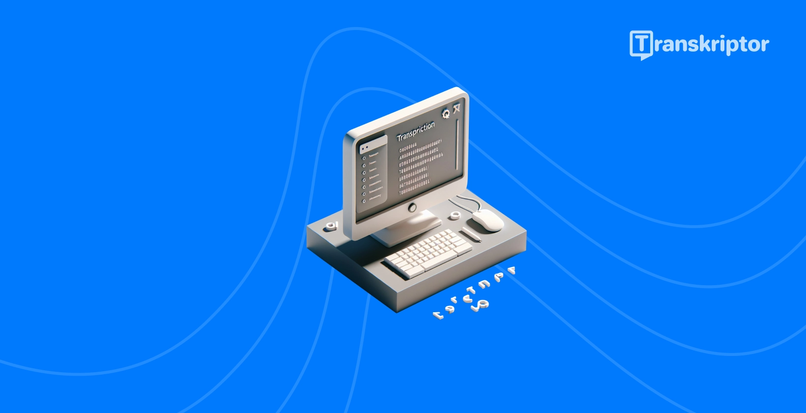En forenklet skildring af lydtransskriptionssoftware MuseScore på et skrivebord.