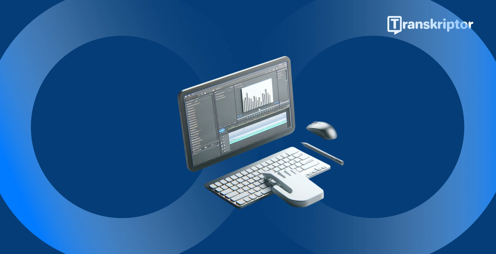 Shotcut perisian penyuntingan video pada monitor dengan bentuk gelombang dan alat teks, untuk menambah kapsyen dan tajuk pada video.