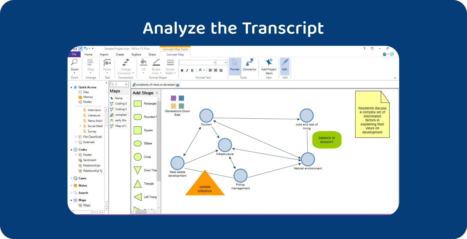Искусете ја ефикасноста на транскрипциониот сервисен интерфејс на NVivo, дизајниран за анализа на вредни ресурси.