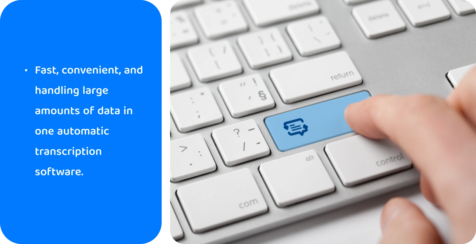 Nhấn ngón tay vào một phím tùy chỉnh với biểu tượng phiên âm, tượng trưng cho việc xử lý dữ liệu hiệu quả bằng phần mềm.