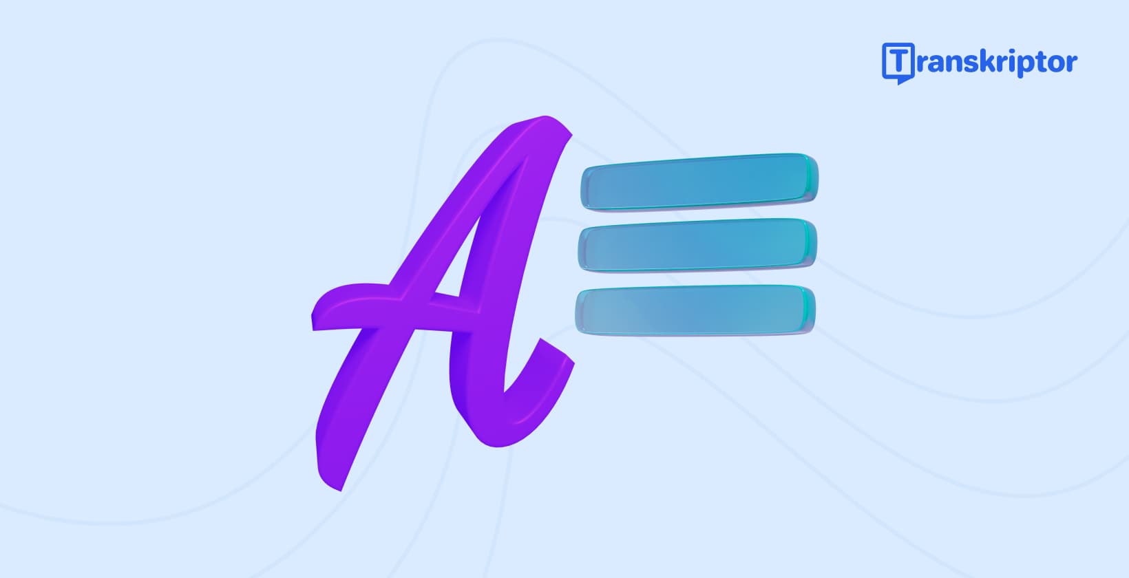 Logo de fuente elegante y barras de texto azules que representan opciones de fuentes para subtítulos