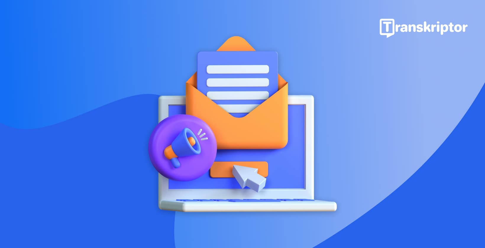 Interface email affichant des messages vocaux transcrits avec icônes de notification et intégration Transkriptor.