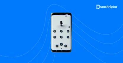Androidのトップトランスクリプションアプリを象徴する、音声認識用のマイクを表示するAndroid携帯電話。