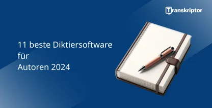 Diktiersoftware für Schriftsteller, die ein Notizbuch und einen Stift zeigt und Schreibwerkzeuge symbolisiert.