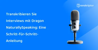 Mikrofon, das die Rolle von Dragon NaturallySpeaking bei der Transkription von Interviews darstellt, wobei der Schwerpunkt auf einem geführten Ansatz liegt.