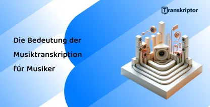 Abstrakter Aufbau mit Musiknoten und Sprecherelementen, die die entscheidende Rolle der Musiktranskription für Musiker darstellen.