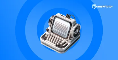 Diktēšanas programmatūra Windows lietotājiem ar vintage mikrofonu un rakstāmmašīnu, kas simbolizē balss rakstīšanu.