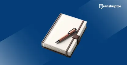 Dikteringsprogramvare for forfattere, som viser en notatbok og penn, som symboliserer skriveverktøy.