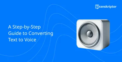 Converting text to voice step-by-step guide with a speaker icon representing the process.