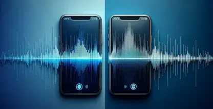 Dva moderné smartfóny vedľa seba na gradientnom modrom pozadí
