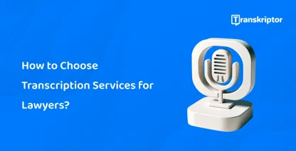 Transcription services for legal professionals showcased with a microphone icon.