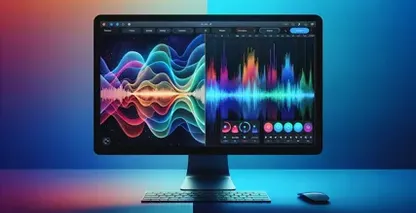 Sfondo colorato visualizzato sul monitor di un computer con l'interfaccia di trascrizione.
