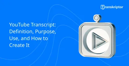 YouTube transcription guide graphic, featuring a play button icon to represent video content.