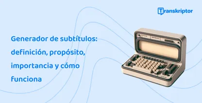 La generación automática de subtítulos de Transkriptor se representa mediante una máquina de escribir vintage, fácil y gratuita de uso en línea.
