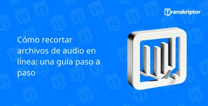 Una guía digital sobre cómo recortar archivos de audio en línea con un logotipo con formas de libros abstractos.