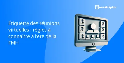 L’étiquette de la réunion virtuelle s’affiche avec un écran d’ordinateur et des icônes de participants.