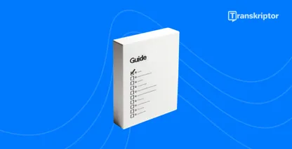 En trin-for-trin guidebog på en blå baggrund, der beskriver NVivo metode til at transskribere lyd til tekst effektivt.