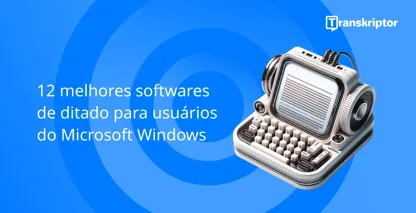 Software de ditado para usuários Windows com microfone vintage e máquina de escrever, simbolizando digitação por voz.