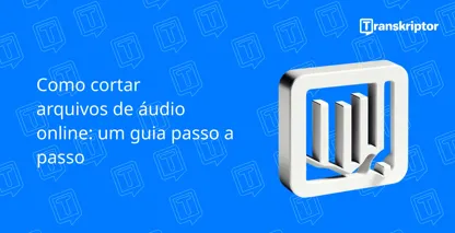 Um guia digital sobre como cortar arquivos de áudio on-line com um logotipo com formas abstratas de livro.