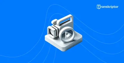 Video-til-tekst-konverteringsikon med kamera og avspillingssymbol for transkripsjonsprogramvare.