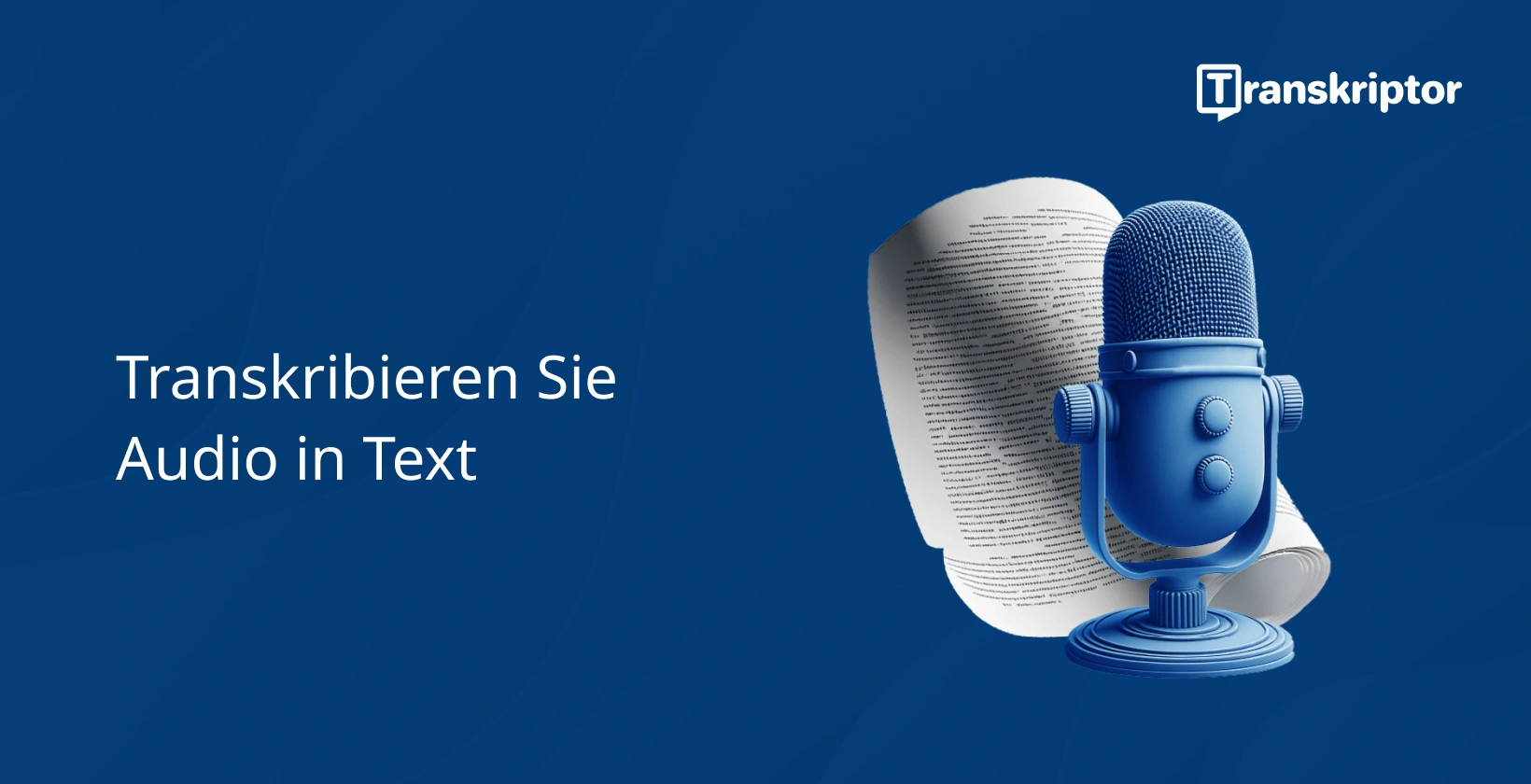 Transkribieren Sie Audio in Text, der durch ein blaues Mikrofon und ein Textdokument dargestellt wird.