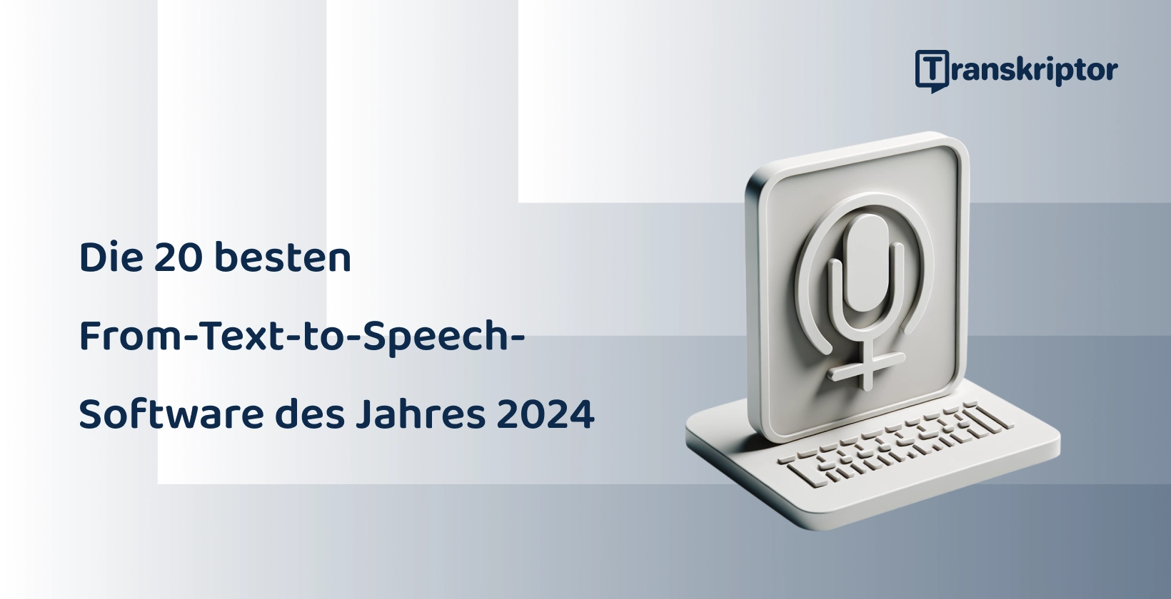 20 Top-Text-to-Speech-Anwendungen im Jahr 2024, dargestellt mit Mikrofon- und Tastaturgrafik.