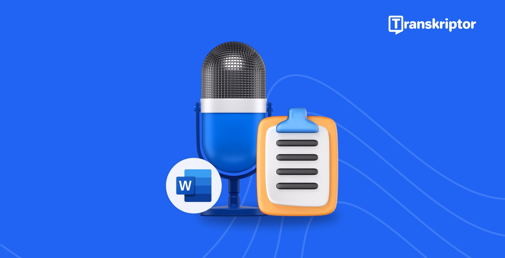 Mikrofon mit Microsoft Word-Dokument, das die Diktierschnittstelle und den Spracherkennungsprozess zeigt.
