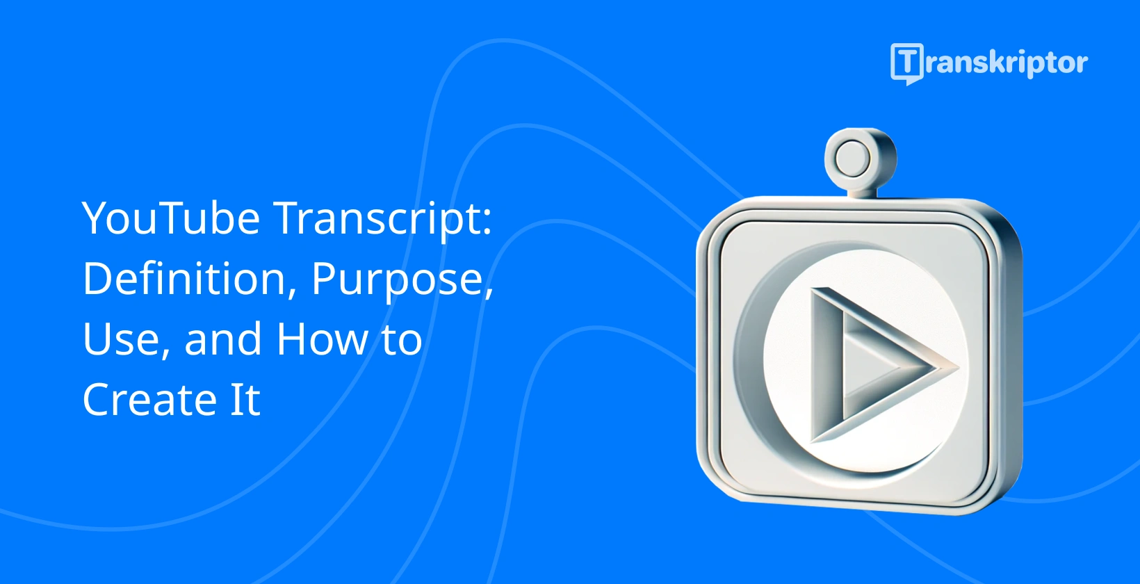 Transcribe YouTube Shorts symbolized by a play button and documents inside a 3D frame on a blue background.