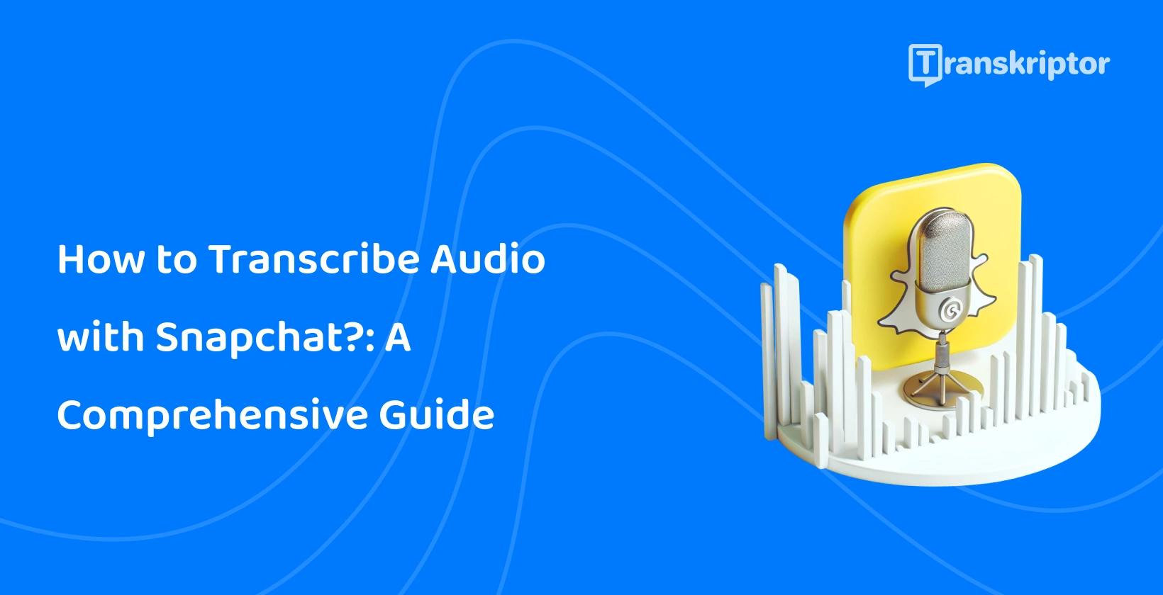 Snapchat ghost and microphone icon symbolizing audio transcription guide by Transkriptor.
