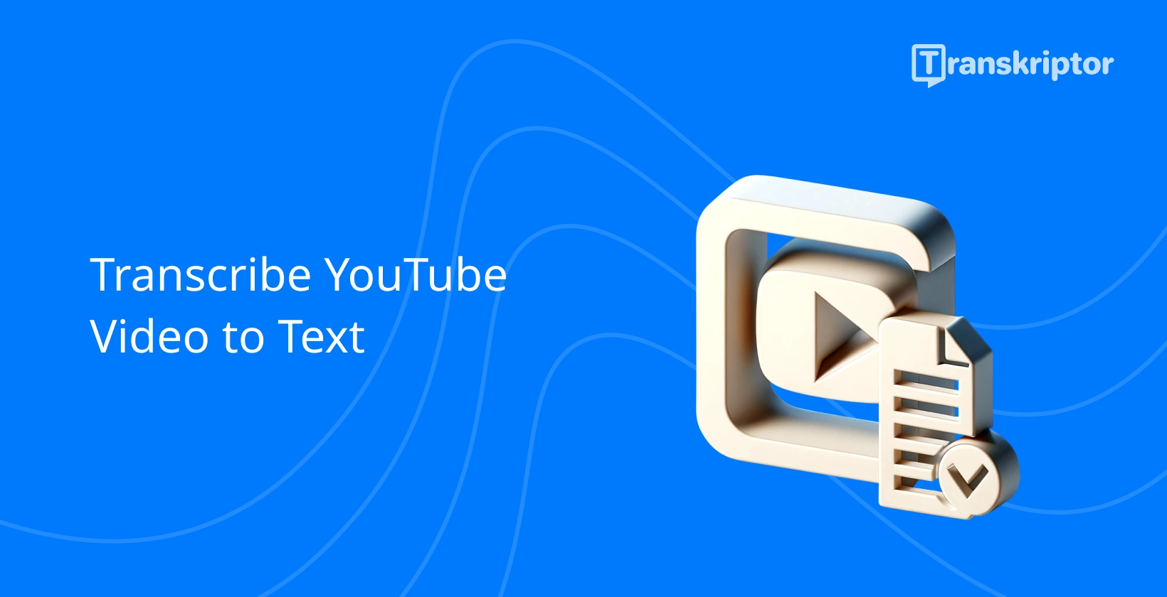 Transcription services icon with play button and document symbolizing YouTube video conversion to text.