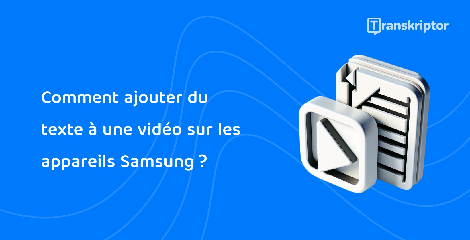 Icônes 3D de texte et de vidéo sur l’écran d’un appareil Samsung pour des tutoriels sur l’ajout de légendes et de titres aux vidéos.