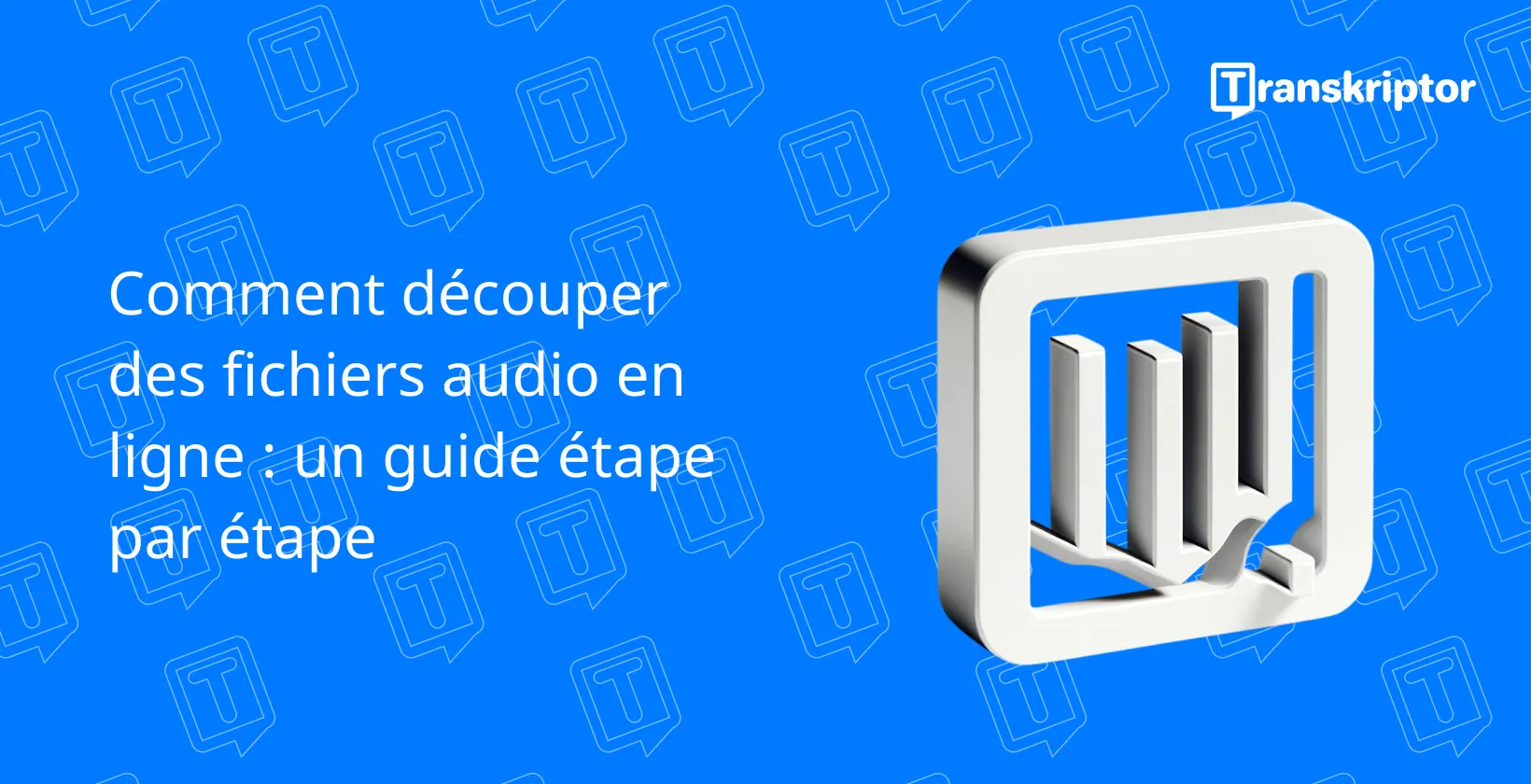 Un guide numérique sur le découpage de fichiers audio en ligne avec un logo avec des formes de livres abstraites.