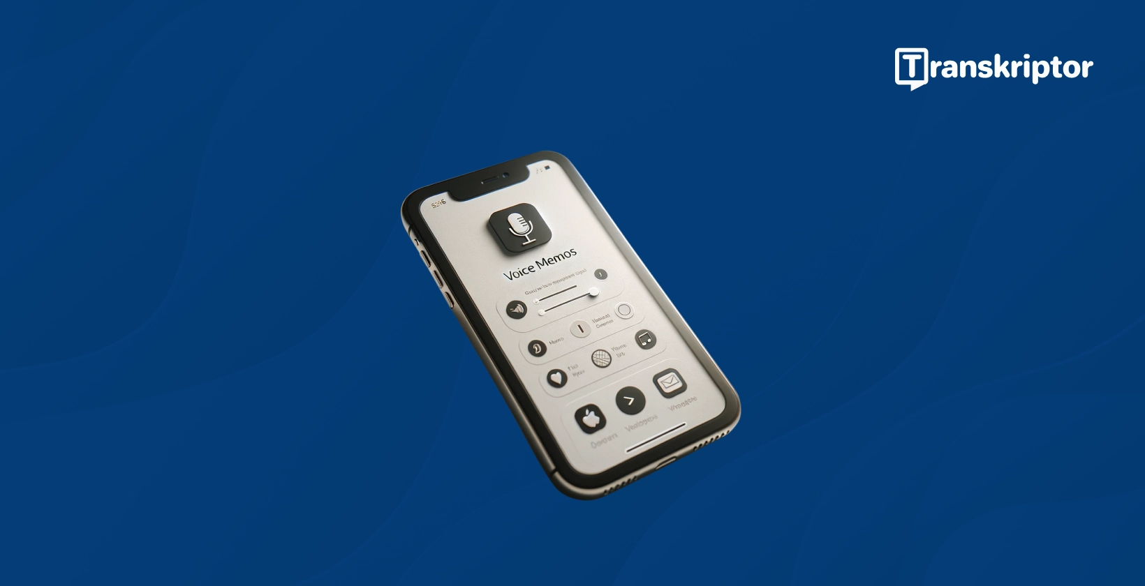 iPhone näyttö, jossa näkyy Äänimuistiot-sovelluksen käyttöliittymä äänen transkriptoimiseen tekstiksi.