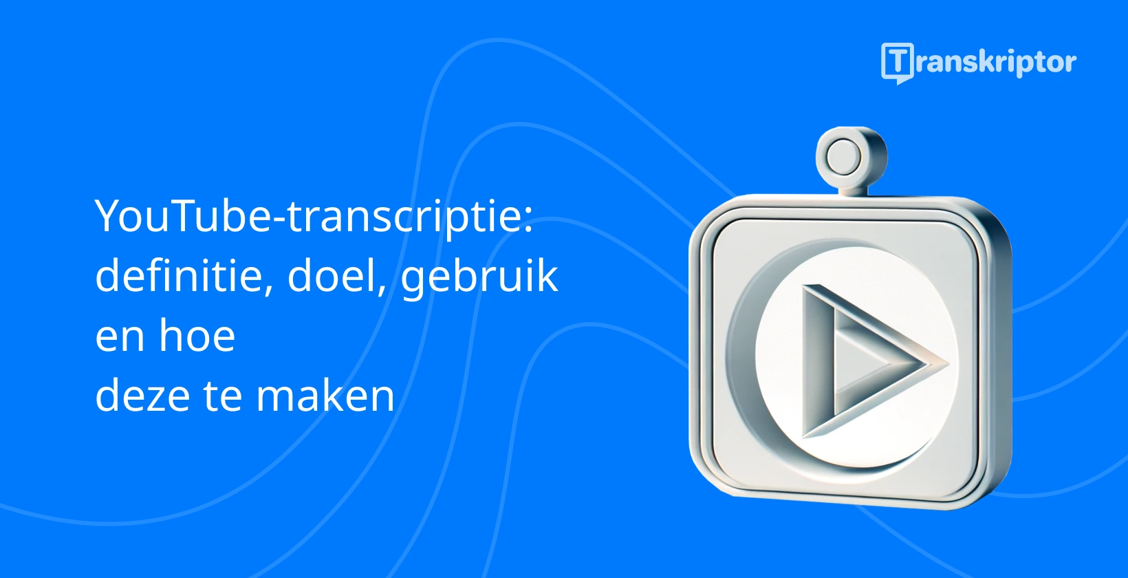 Transcribeer YouTube Shorts gesymboliseerd door een afspeelknop en documenten in een 3D-kader op een blauwe achtergrond.