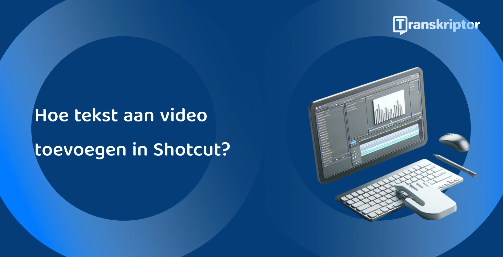 Shotcut videobewerkingssoftware op een monitor met golfvorm- en teksttools, voor het toevoegen van bijschriften en titels aan video's.