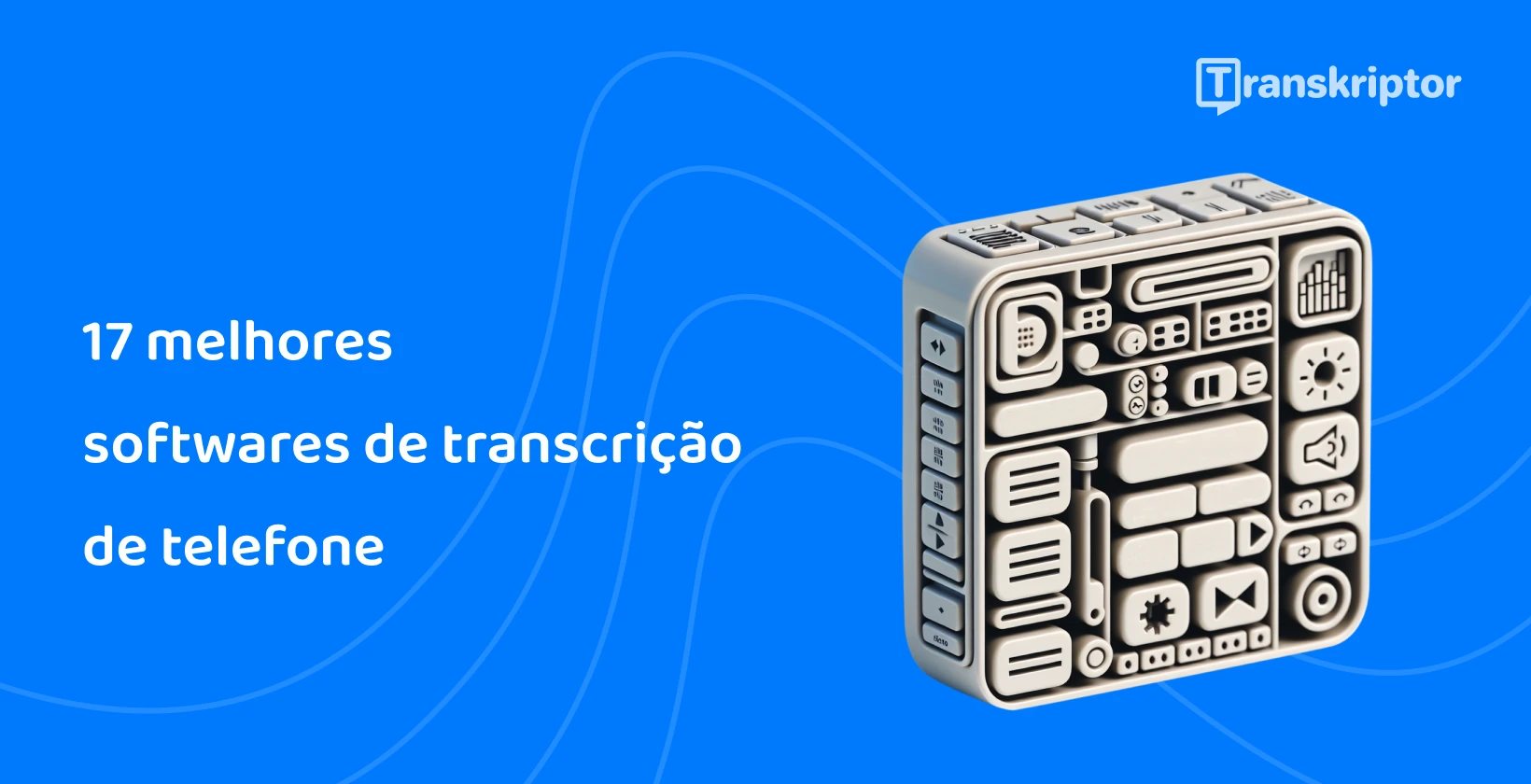 Cubo de ícones do software de transcrição de chamadas que ilustram os recursos eficientes do Transkriptor.